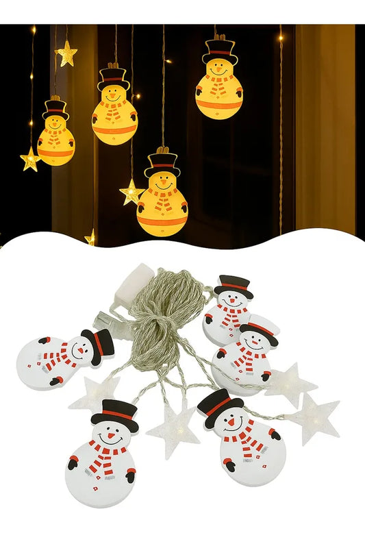 Cascada Luces Decorativas Navidad Muñeco De Nieve 3mt Cálido