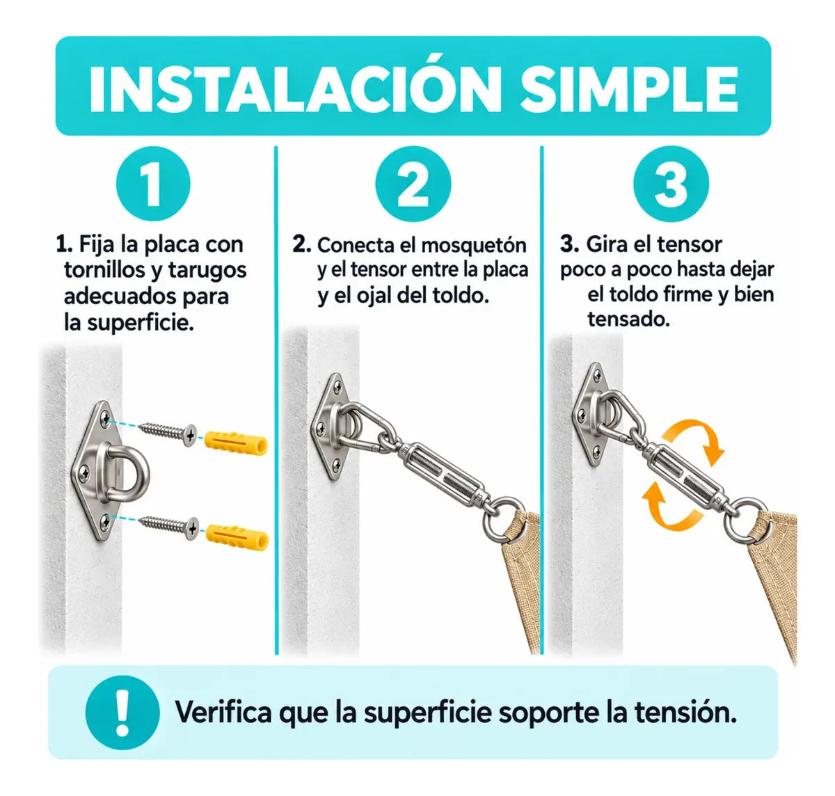 Kit Instalacion Vela Sombra Vela Anclaje Toldos Gancho 40pcs