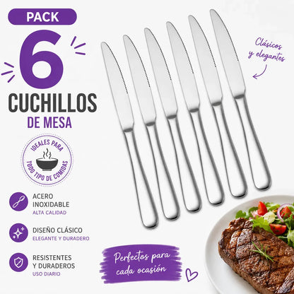 Pack X6 Cuchillos De Mesa Acero Inoxidable Cuchillo Cocina