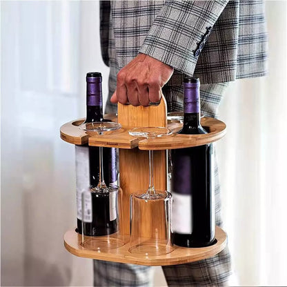 Porta Vinos Soporte Para Copas Y Botellas De Vino De Bambu