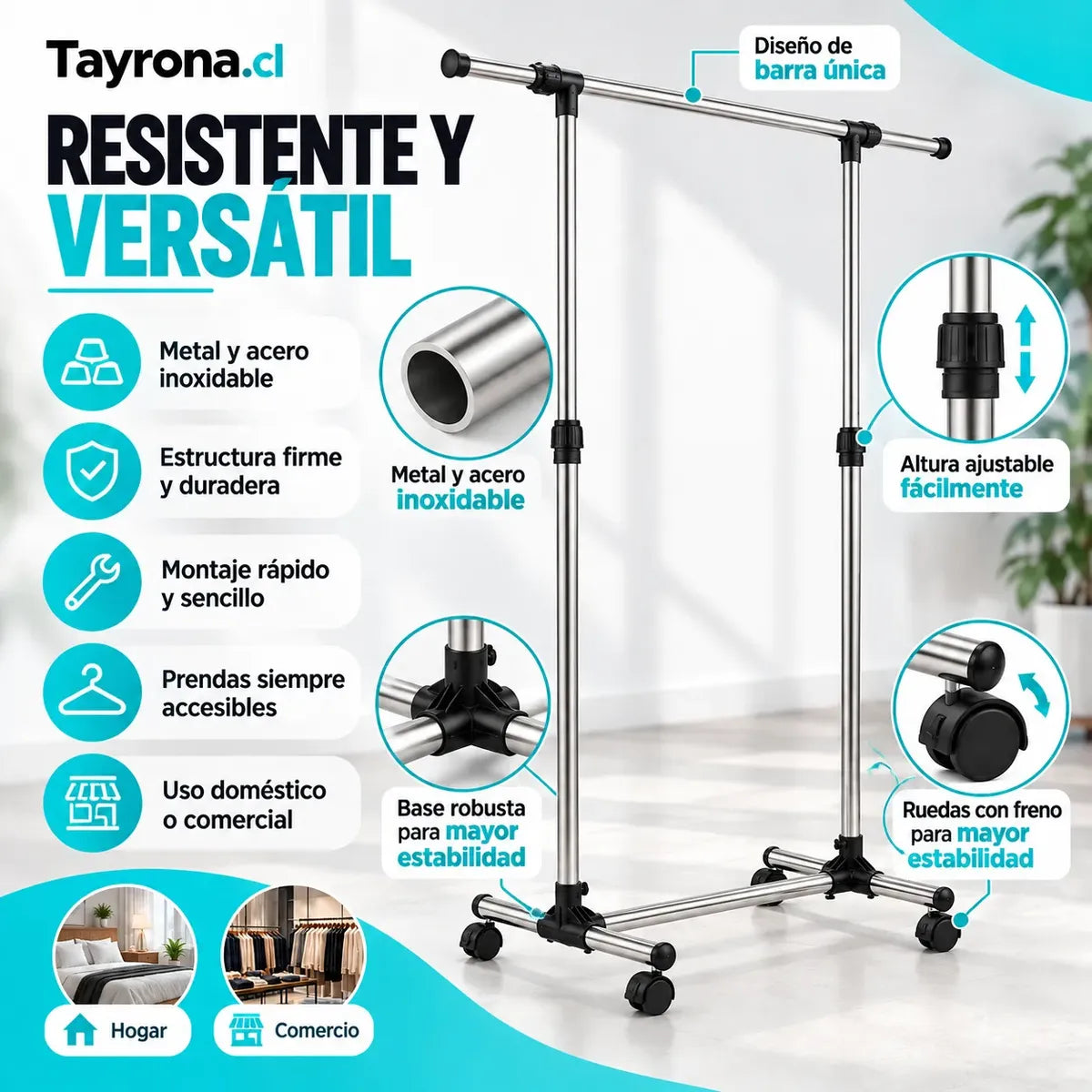 Perchero Colgador Metalico Con Ruedas Exhibidor Para Ropa