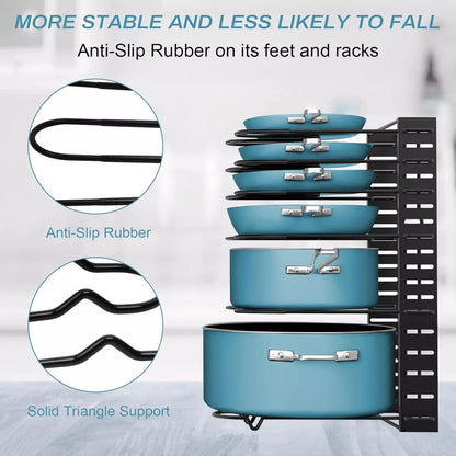 Organizador Ajustable 8 Niveles Para Ollas Sartenes Y Tapas