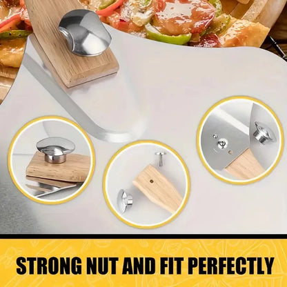 Set Pala + Espatula Para Pizza Con Mango Madera Acero 60cm