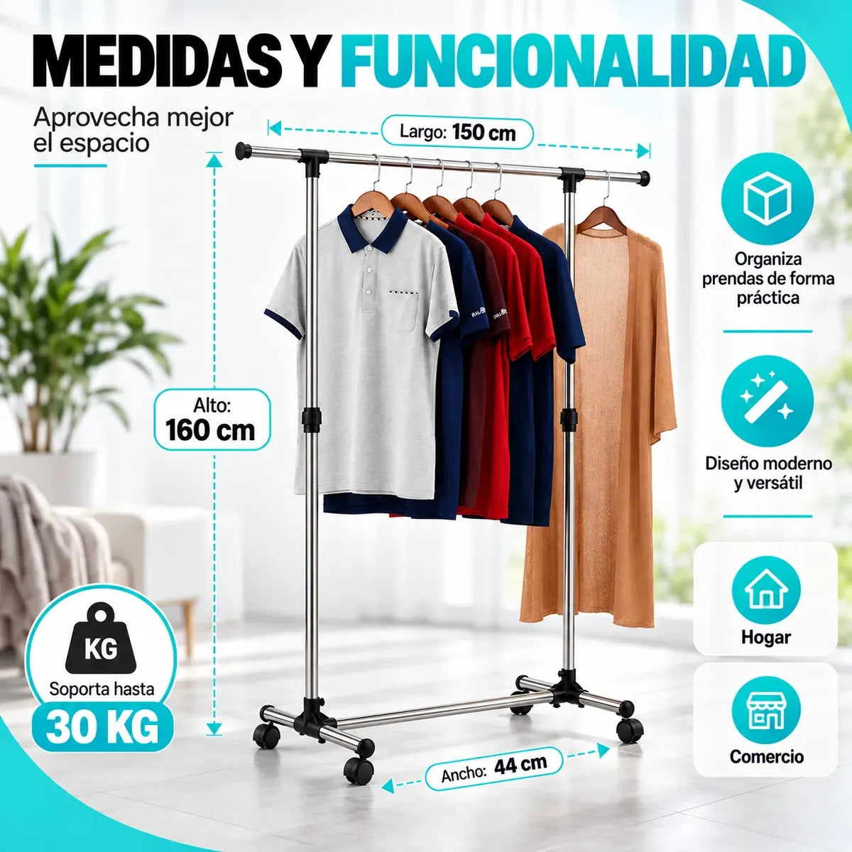 Perchero Colgador Metalico Con Ruedas Exhibidor Para Ropa