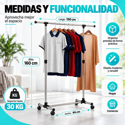 Perchero Colgador Metalico Con Ruedas Exhibidor Para Ropa