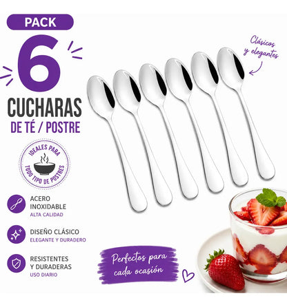 X6 Cucharas De Postre Acero Inoxidable Cuchara Te Cafe 15cm