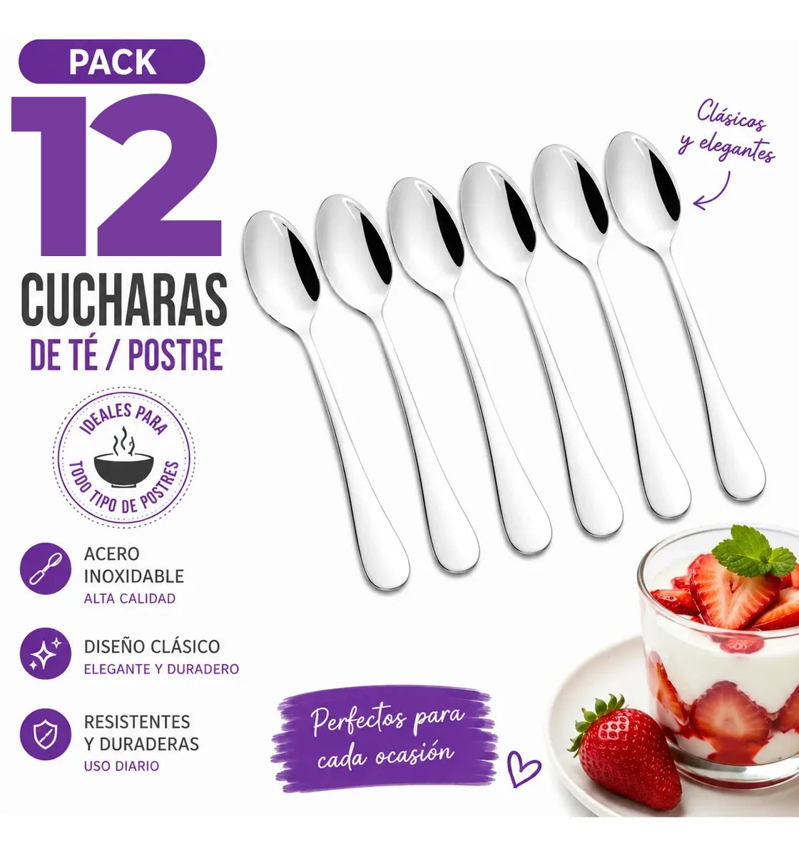 X12 Cucharas De Postre Acero Inoxidable Cuchara Te Cafe 15cm