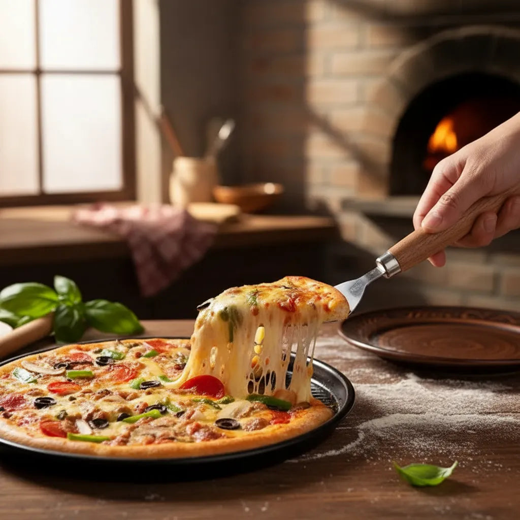 Espatula Para Cortar Picar Pizza Con Mango De Madera 26cm