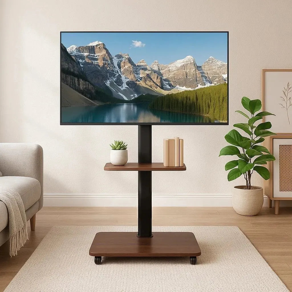 Soporte Tv Rack C/ruedas Movil Con Repisa Madera 32-65 Tv