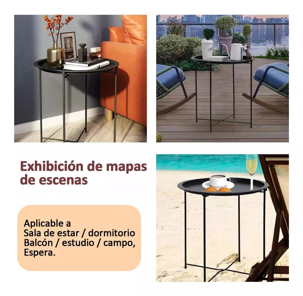 Mesa De Centro Redonda Metal Mesa Auxiliar Metalica Plegable