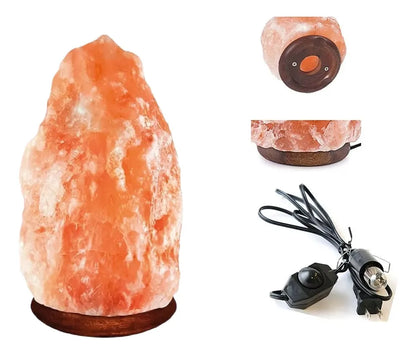 Lampara De Sal Himalaya Natural Base Madera Decorativa 3a4kg