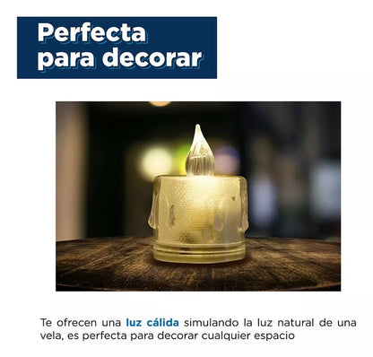 Pack 24 Velas Led Efecto Llama Velas Led A Pila Decorativas 3x3,6cm