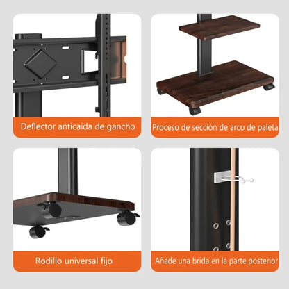 Soporte Tv Rack C/ruedas Movil Con Repisa Madera 32-65 Tv