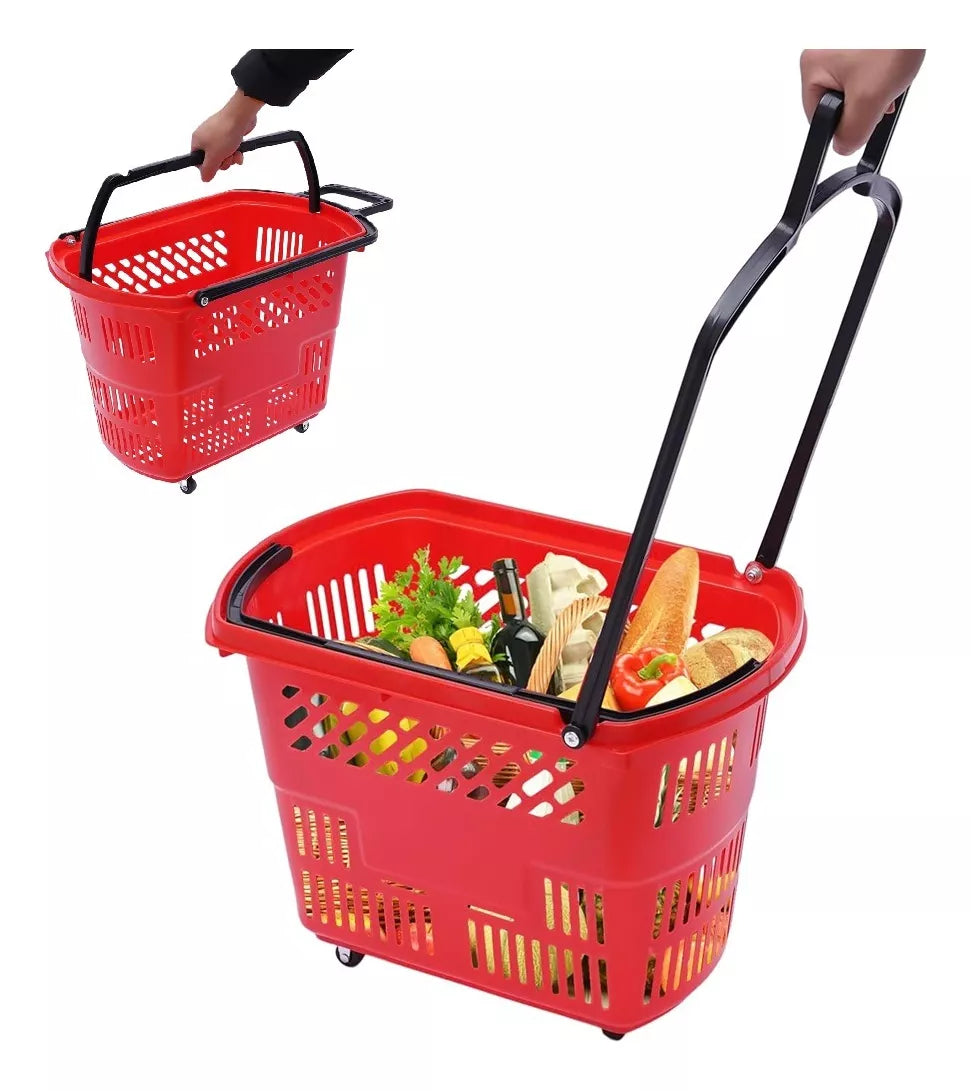 Canasto De Supermercado Cesta Plastica Autoservicio C/ruedas
