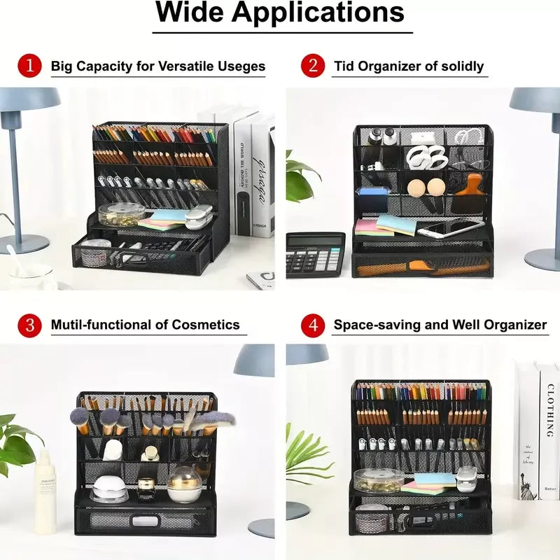 Organizador De Escritorio Multifuncional Portalapices Metal