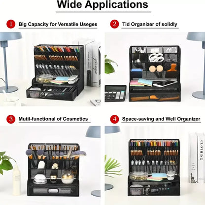 Organizador De Escritorio Multifuncional Portalapices Metal