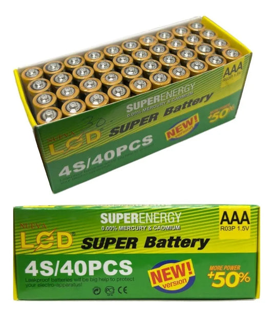 X40 Pack Pila Aaa Lcd Caja Baterias Tamaño Triple A Pilas