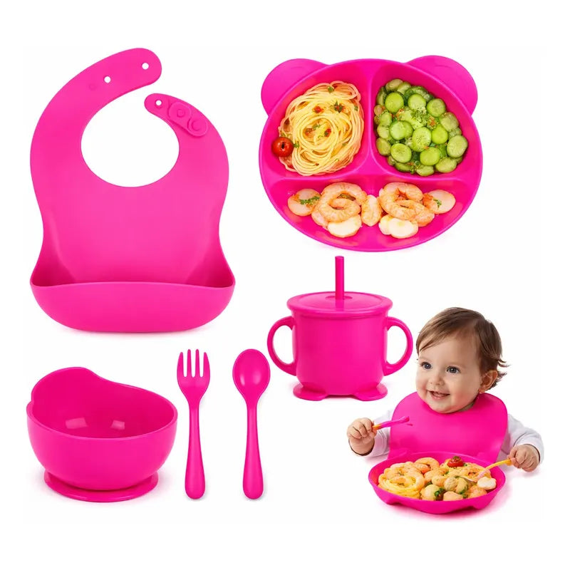 Set Platos Bebe Juego De Cubiertos De Silicona Bebe 6pcs