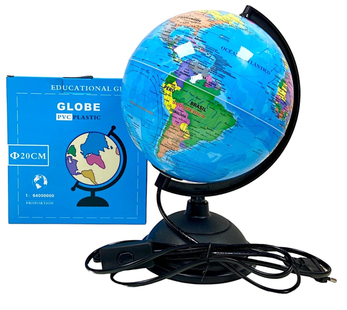 Globo Terraqueo Giratorio Con Base 20cm Mapa Mundi C/luz