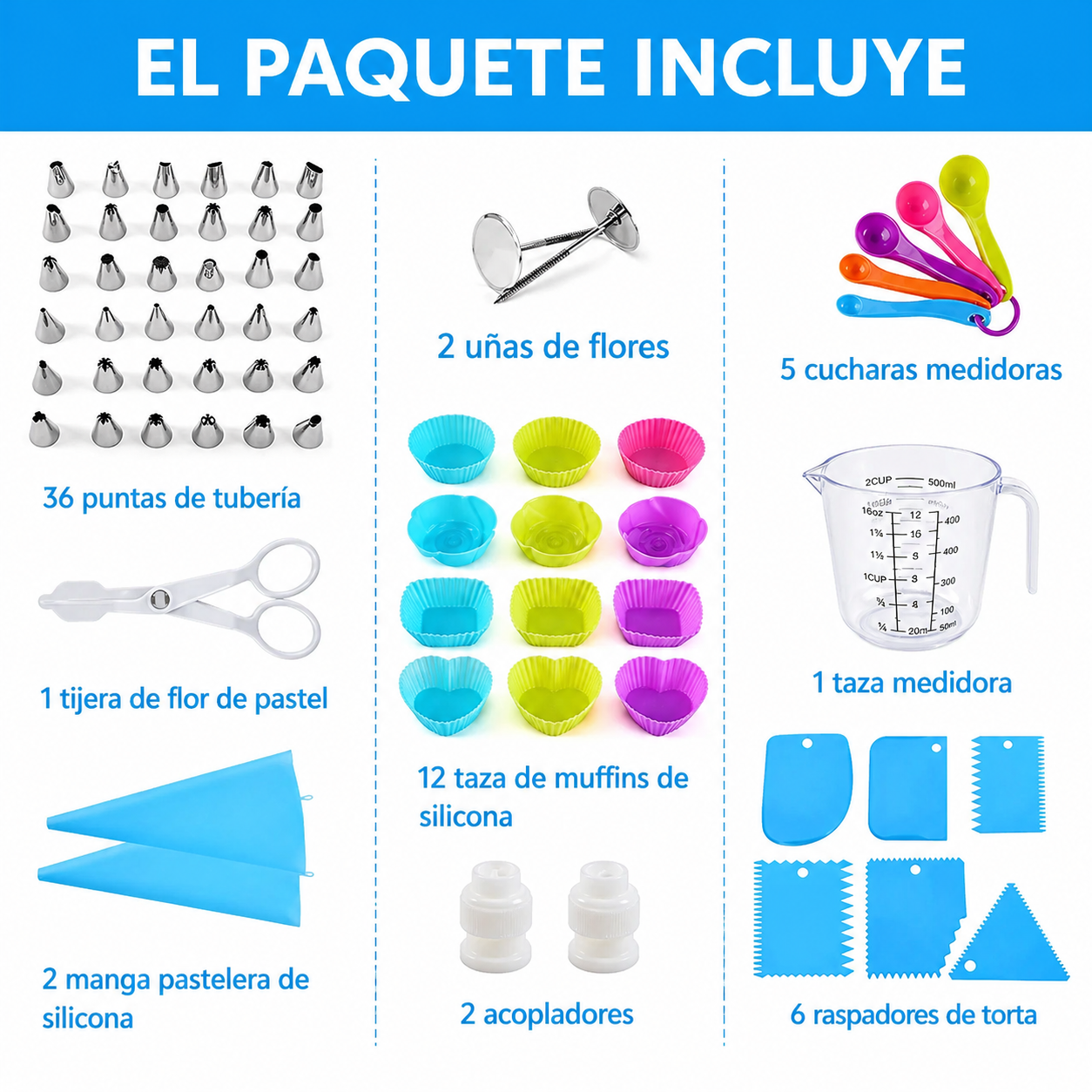 Set Kit De Decoración De Tortas Y Reposteria 63 Pcs Cupcakes