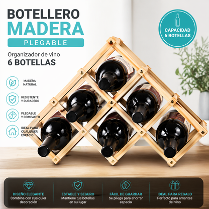 Porta Vino Botellas Plegable Soporte De Vino Madera 6 Pts.
