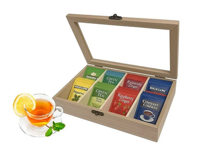 Caja De Te Madera Caja Para Té Rustico 4 Compartimientos
