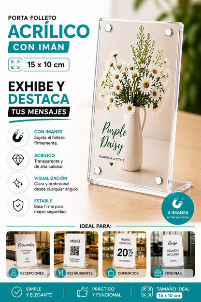 Porta Folleto Menu Flayer Fotos Soporte Iman Acrilico 15x10cm