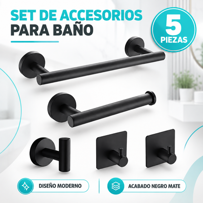 Set 5 Accesorios Baño Toallero Portarrollos Acero Inoxidable
