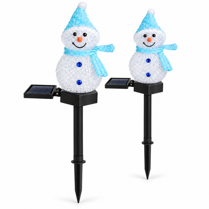 Pack 2 Estacas Solar Muñeco De Nieve Decoración Navidad Luz Solar