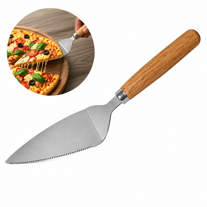 Espatula Para Cortar Picar Pizza Con Mango De Madera 26cm