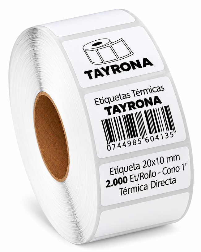 Etiquetas Térmicas Autoadhesivas 20x10mm Rollo 2000 Unidades