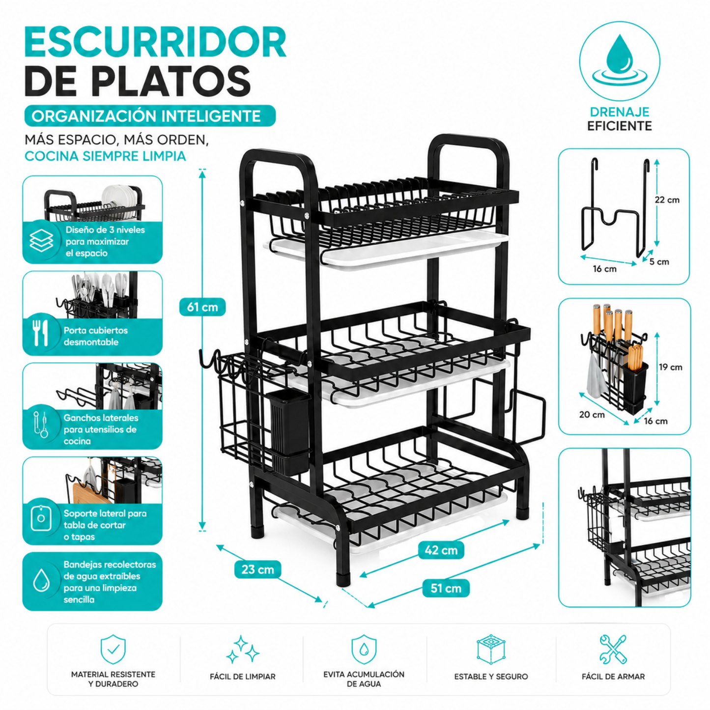 Escurridor Plato Acero Inoxidable Secaplatos Acero Inoxidable