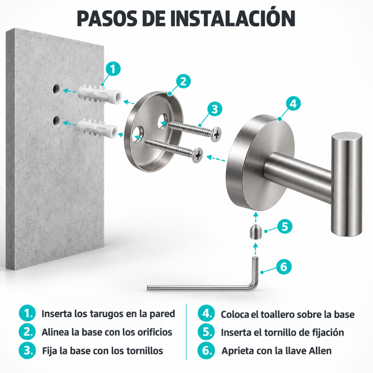 Pack x2 Toallero Baño Acero Inoxidable Cepillado con Ganchos
