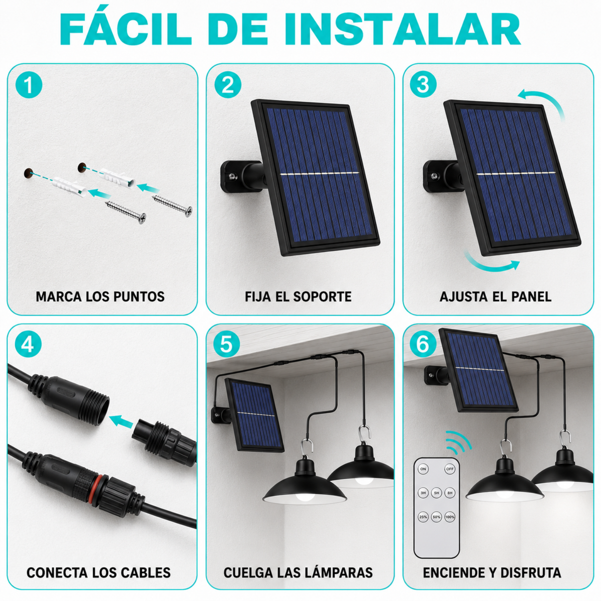 Lampara Solar Doble Colgante Focos Solares Exterior Interior