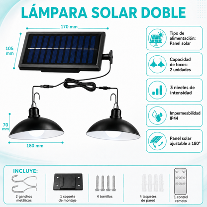 Lampara Solar Doble Colgante Focos Solares Exterior Interior
