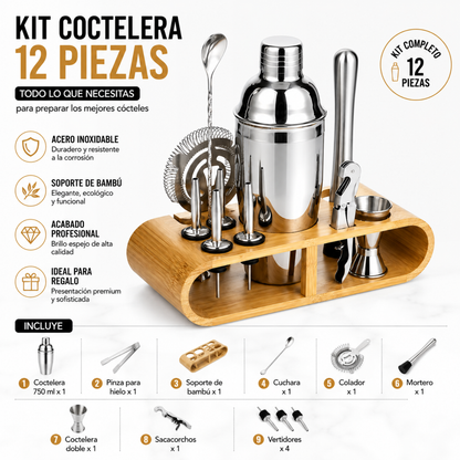Set Cocteleria Profesional Coctelera Acero Inoxidable 12pcs