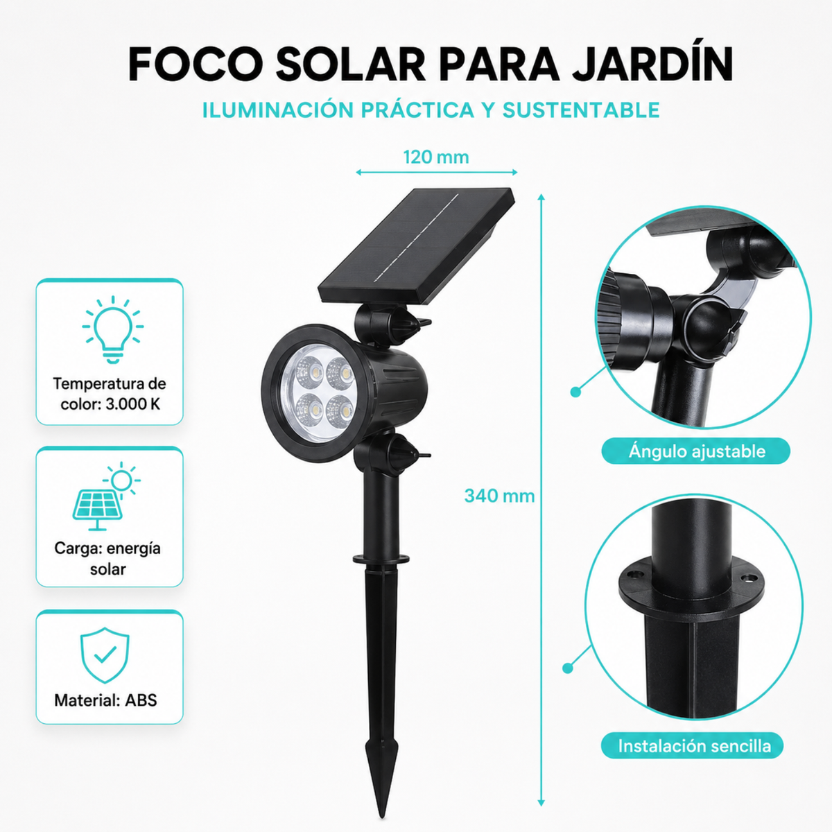 Led Solar Cesped Luz Foco Al Aire Libre Jardin Foco Estaca