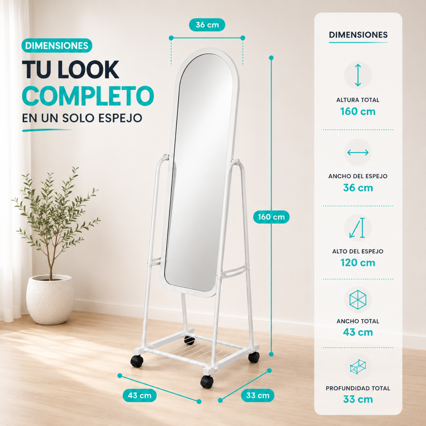 Espejo Pedestal Ovalado Espejo Largo Cuerpo Entero 160x43cm
