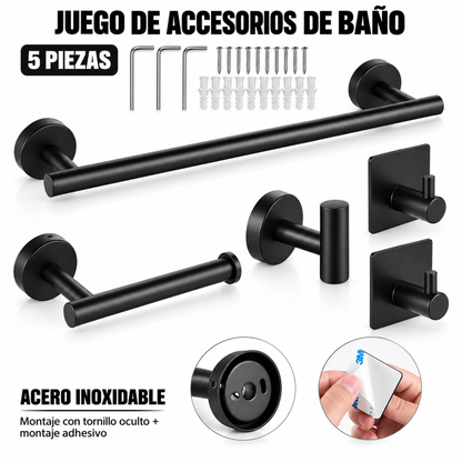 Set 5 Accesorios Baño Toallero Portarrollos Acero Inoxidable
