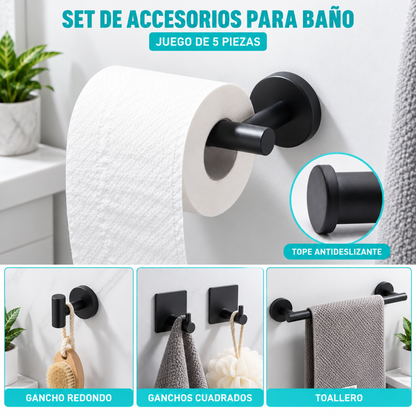 Set 5 Accesorios Baño Toallero Portarrollos Acero Inoxidable