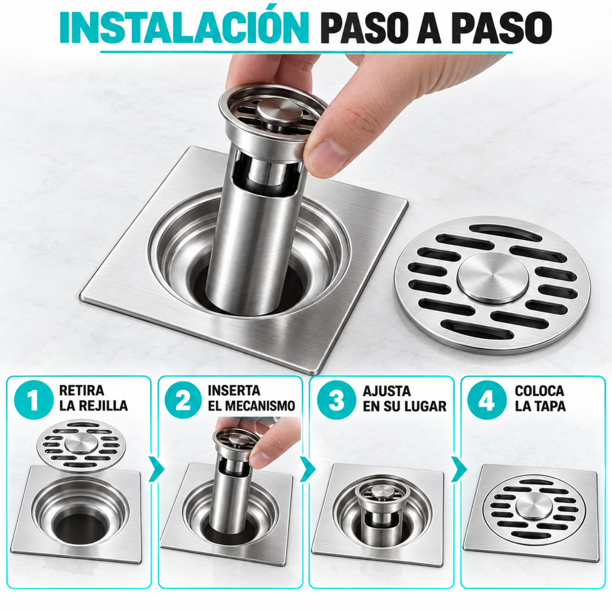 Rejilla Drenaje Baño Ducha Piso Antiolor Desague Acero