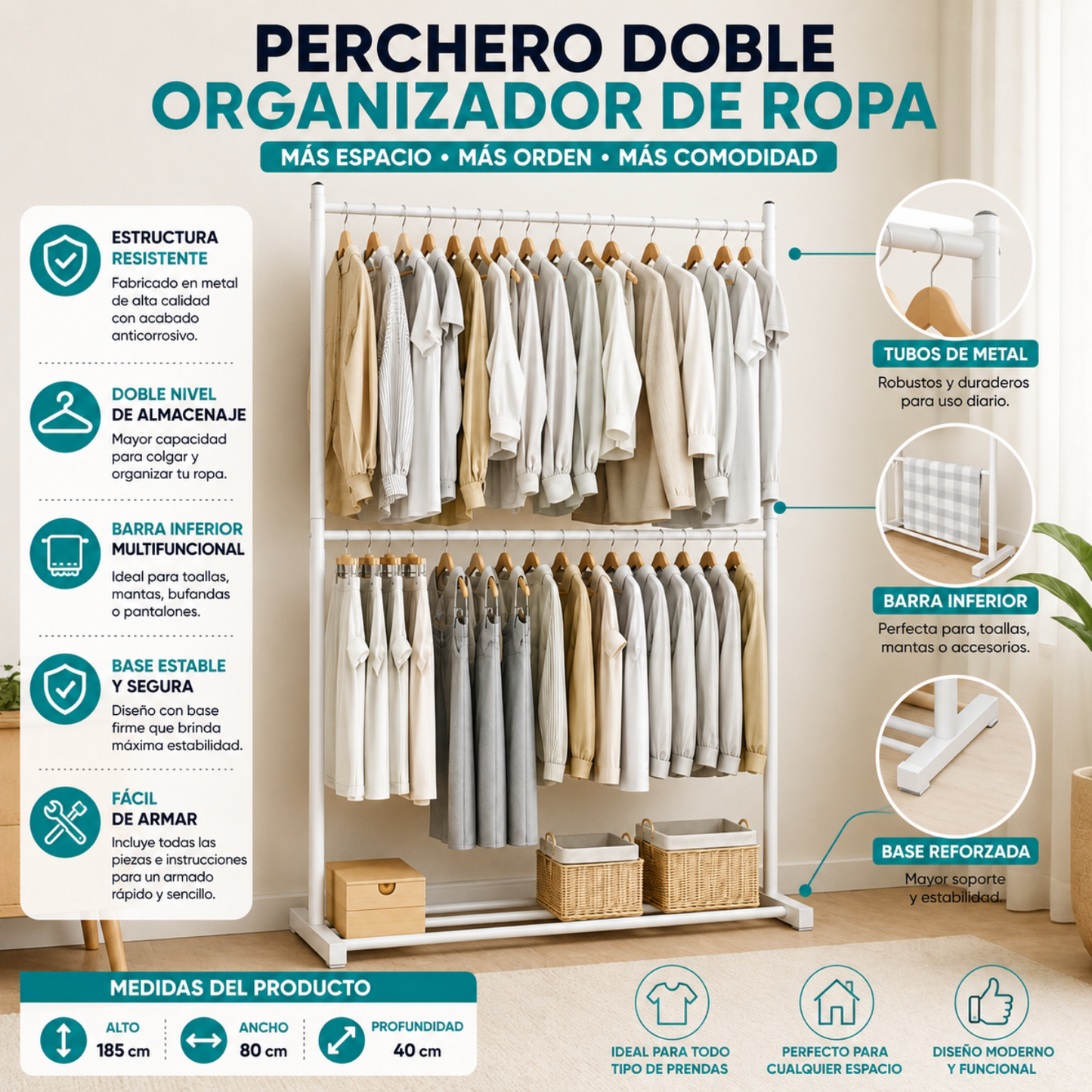 Perchero Organizador Colgador Percha Exhibidor Ropa Metal