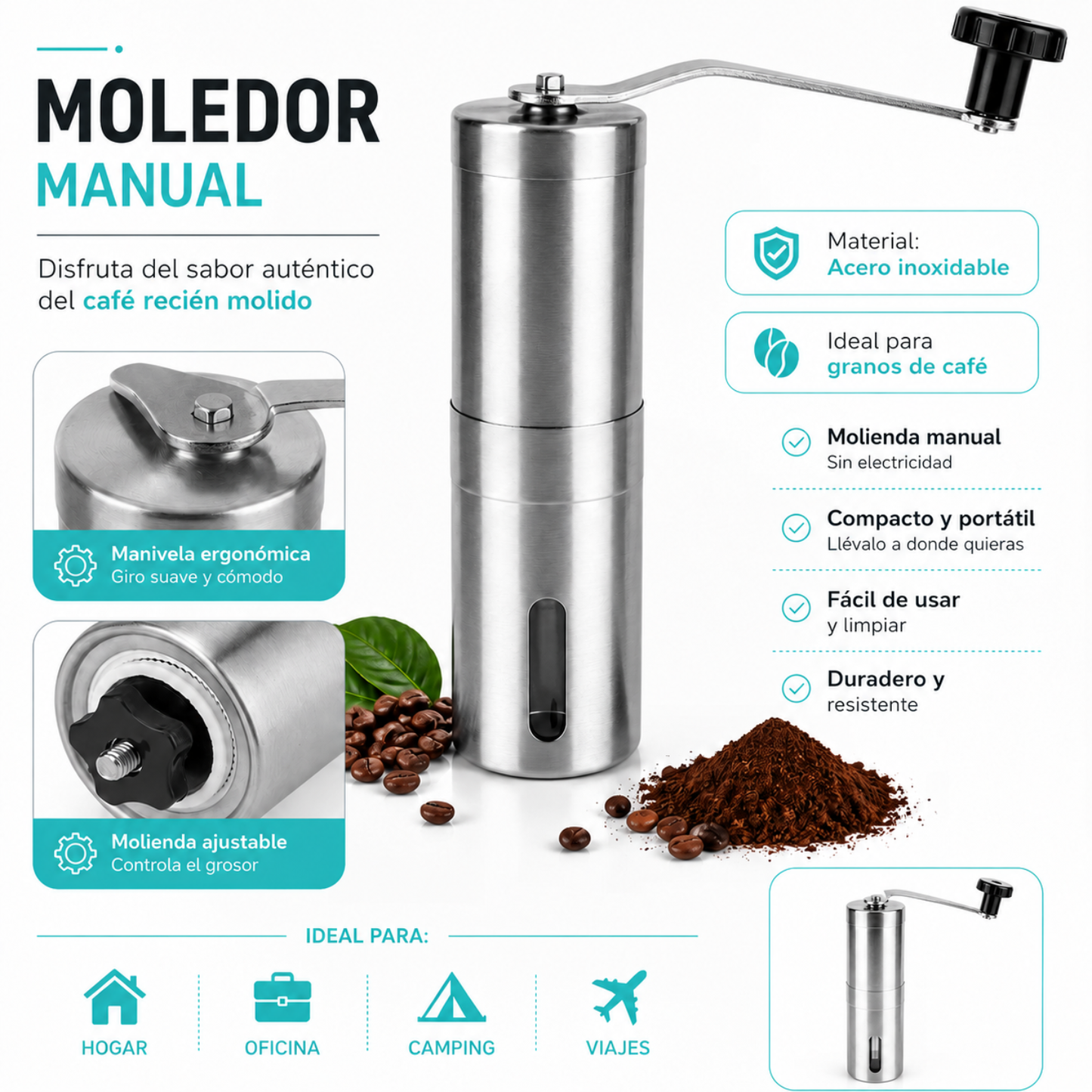 Molinillo Manual Moledor De Cafe Triturador Acero 100ml