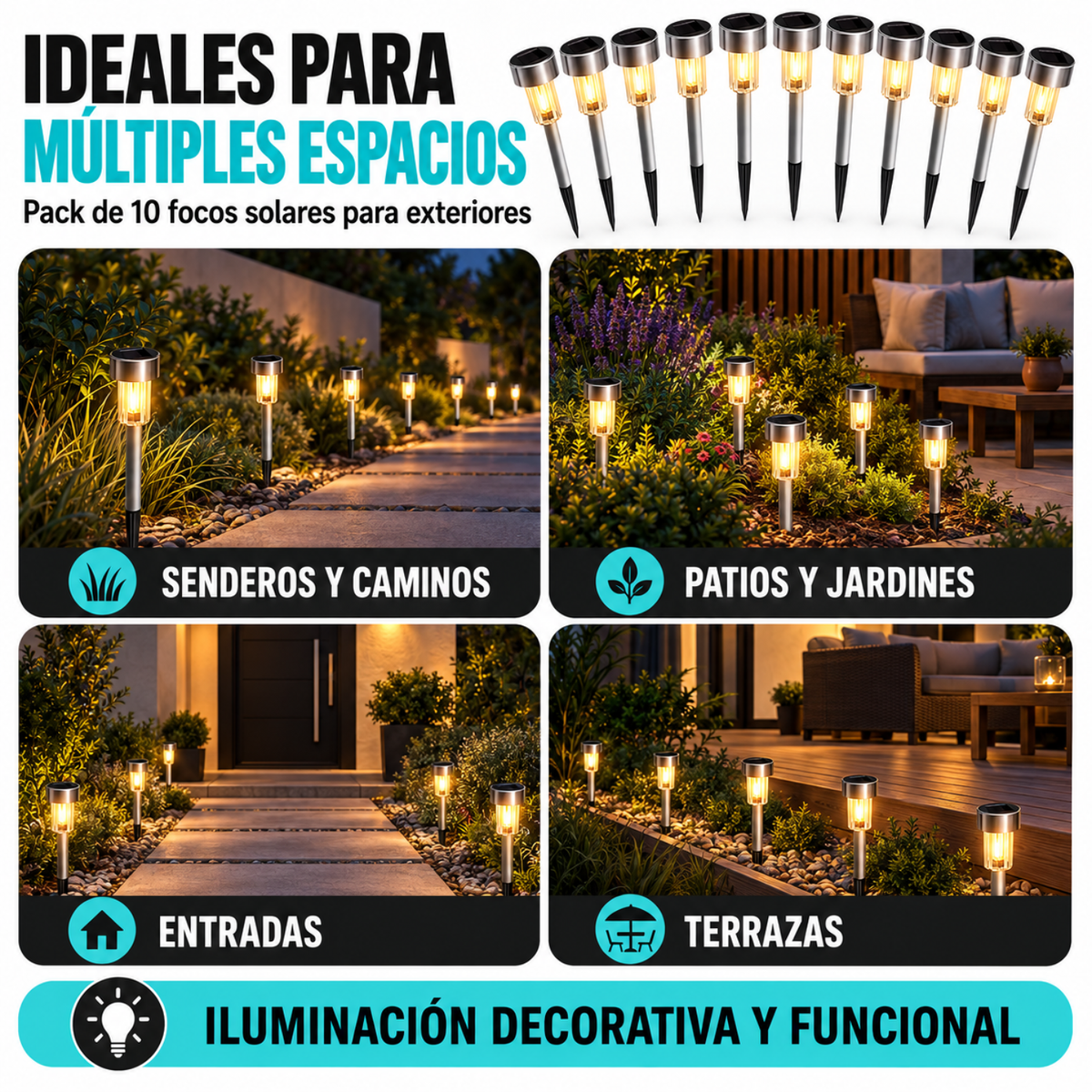 10x Luz Solar Foco Luz Patio Solar Estacas Solares Jardin