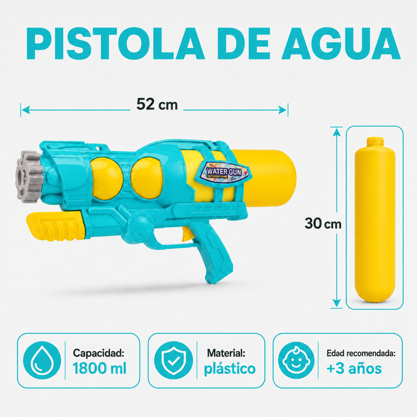 Pistola Lanza Agua Lanzador De Agua Pistola Niños 52cmx25cm