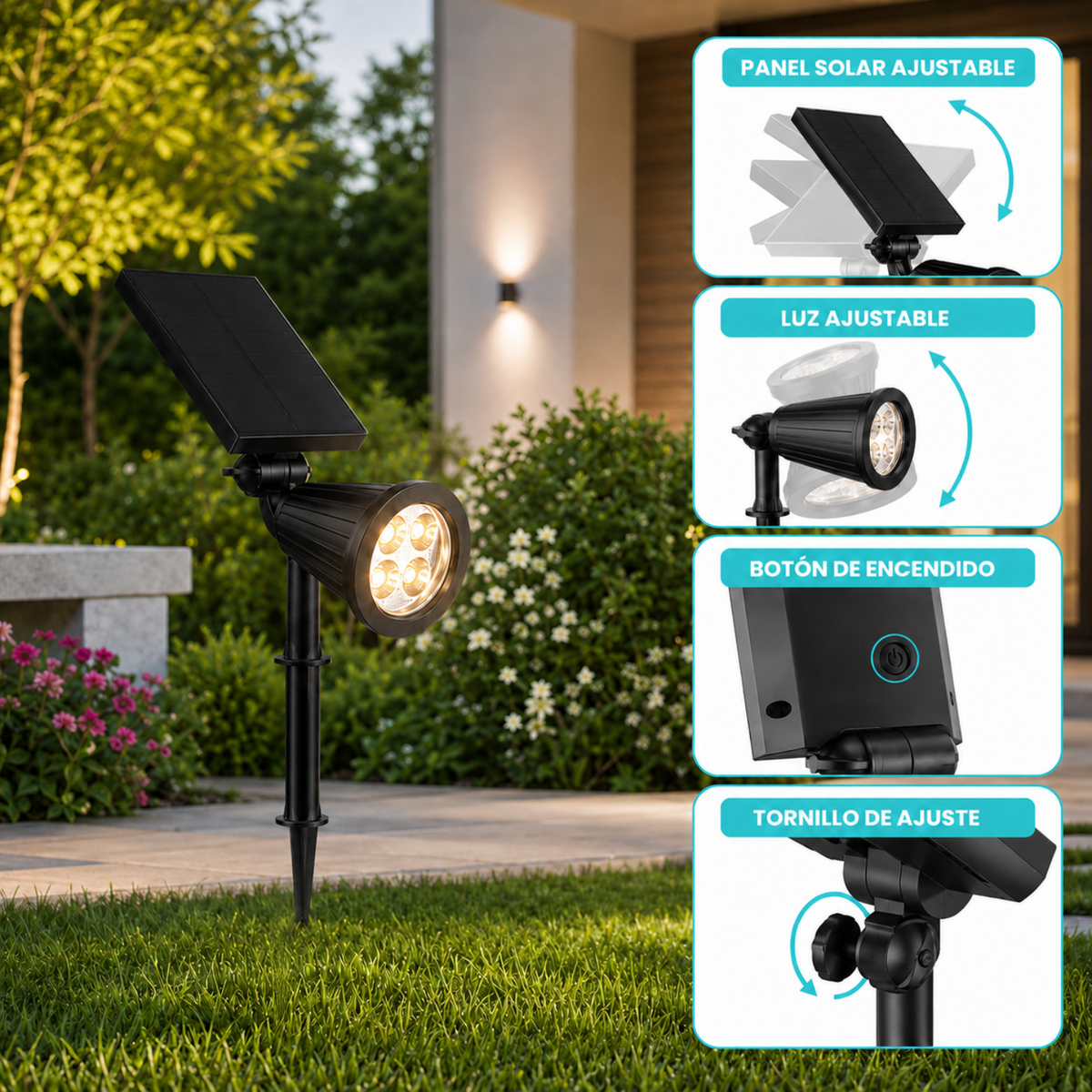 Led Solar Cesped Luz Foco Al Aire Libre Jardin Foco Estaca