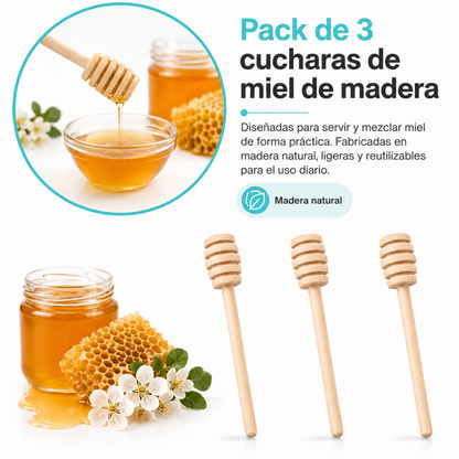 X3 Cucharas De Madera Para Miel Palo Jarabe Agitador Hogar