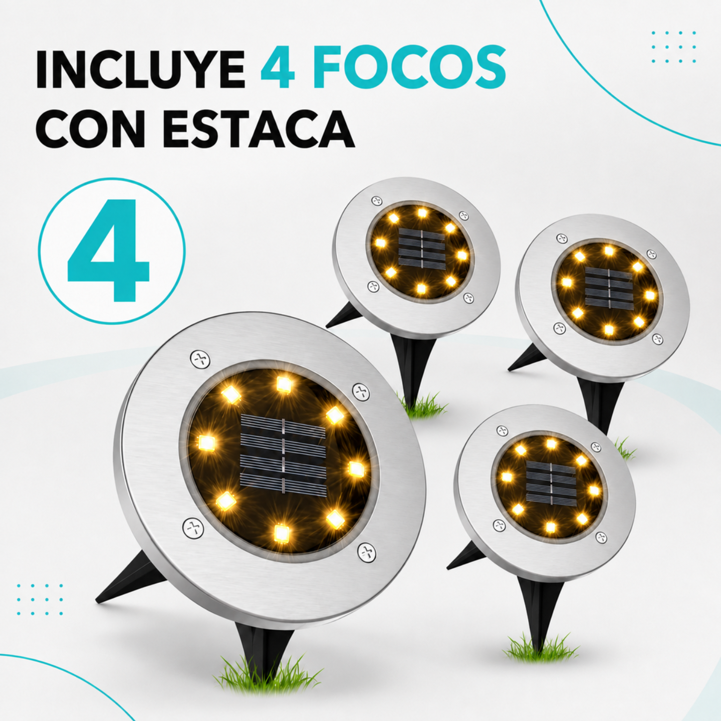 X4 Focos Solares 8 Led Luz Calido Con Estaca Para Exterior