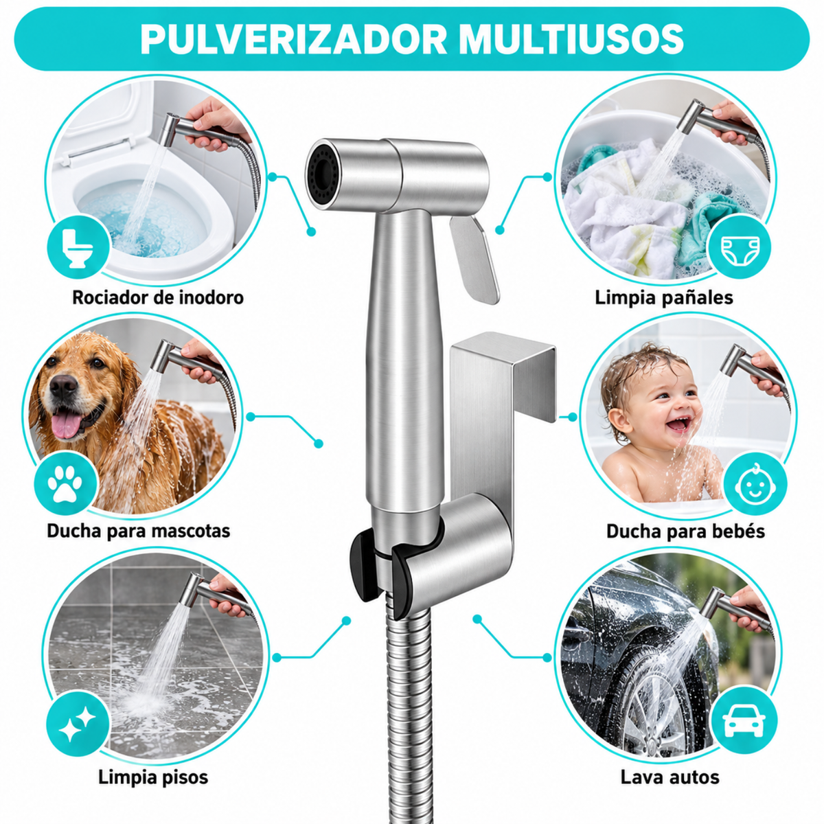 Ducha Bidet Arabe WC Inodoro Acero Inoxidable Con Manguera