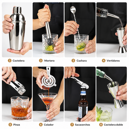 Set Cocteleria Profesional Coctelera Acero Inoxidable 12pcs